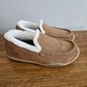 Kuru Tan Suede Slippers with White Lining
